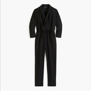 J.CREW Black Crepe Lapel Ankle Crop Jumpsuit